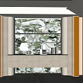 Modern Interior With Stylish Sideboard Floral Backdrop And Green Plants 3d model