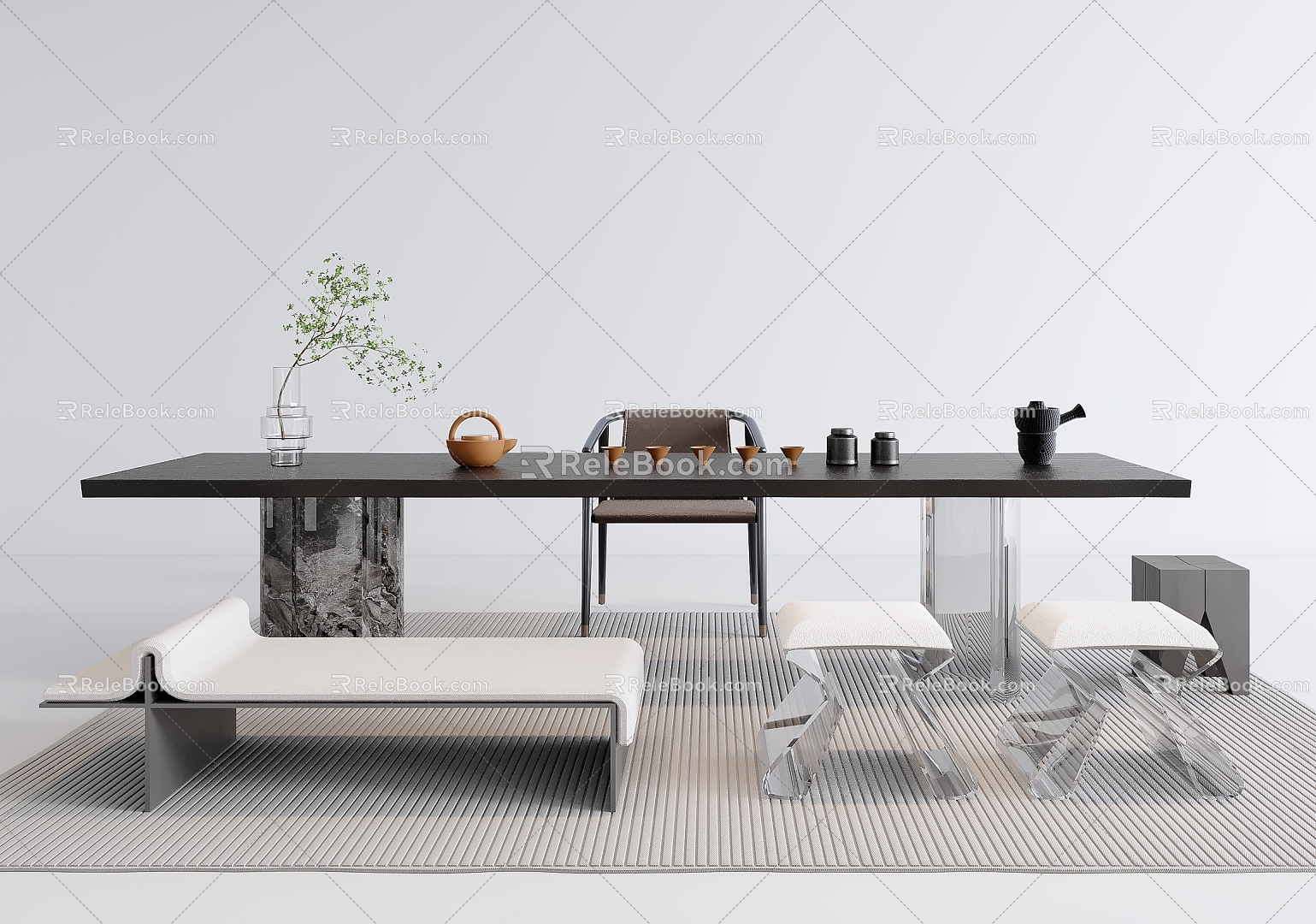 Modern Home Tea Table and Chair 3d model