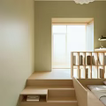 Light Green Tatami Bedroom With Built In Wooden Bed Desk Chair And Natural Light