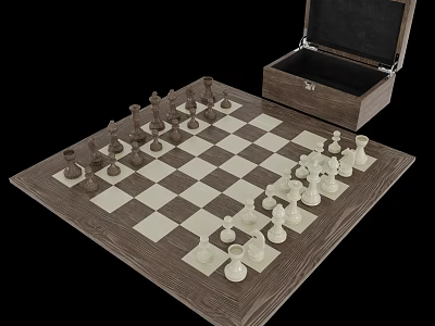 Chessboard with Wooden Case and Arranged Chess Pieces for Board Game Entertainment 3d model