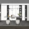 Modern Study Room Interior With Desk Chair Bookshelves Pendant Lighting And Area Rug