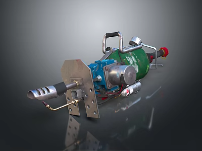 Homemade Flamethrower Weapon With Green Gas Cylinder And Metal Nozzle Structure 3d model