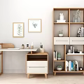 Nordic Storage Cabinet Solid Wood Desk Bookshelf 3d model