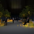 Yellow Public Chairs With Illuminated Design And Trees In Urban Setting