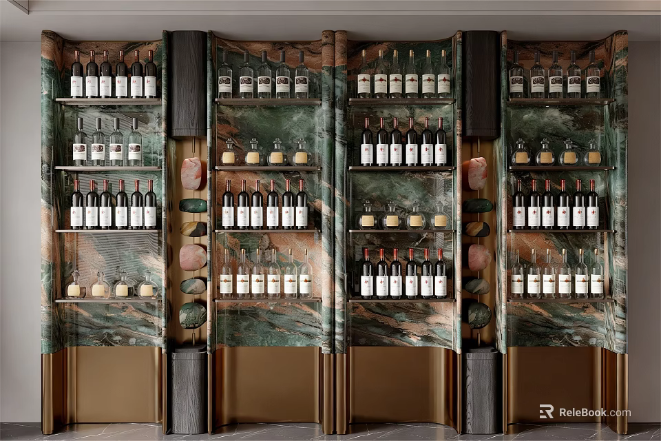 Elegant Decorative Screen With Wine Storage Shelves And Bottles 3d model 
