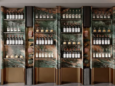 Elegant Decorative Screen With Wine Storage Shelves And Bottles 3d model