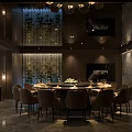 Elegant Modern Private Dining Room Interior With Round Table Chairs Green Plant Wall And TV