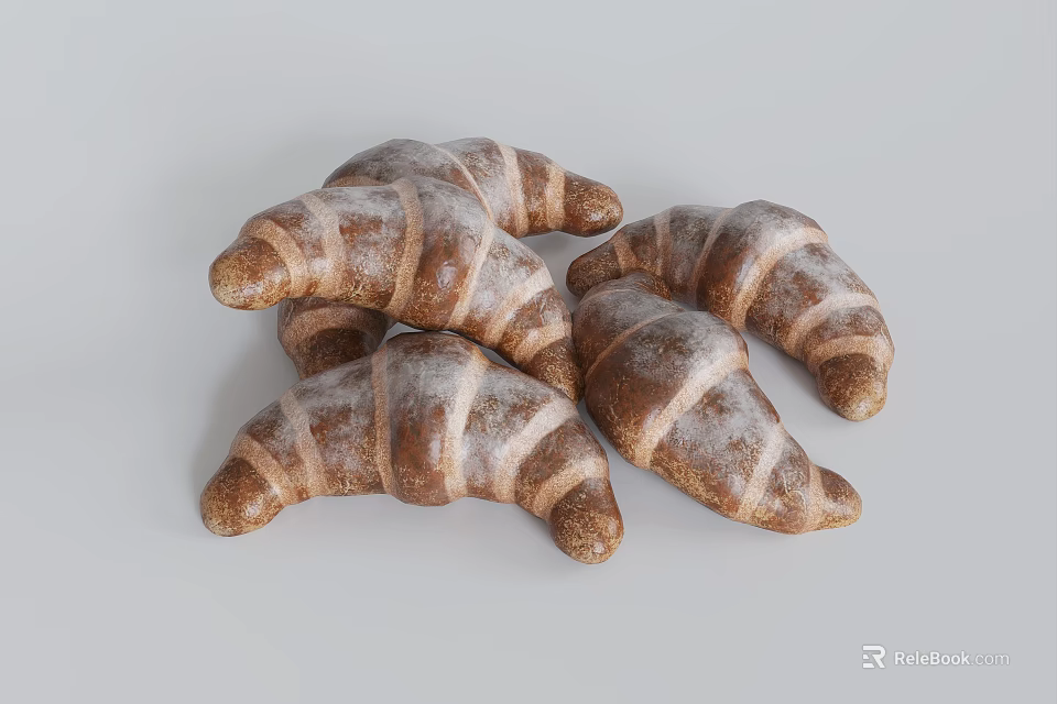 Delicious Freshly Baked Sugar Dusted Croissants Stacked On Light Gray Surface 3d model 