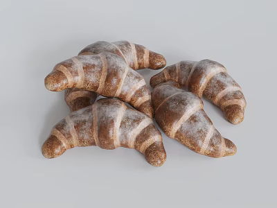Delicious Freshly Baked Sugar Dusted Croissants Stacked On Light Gray Surface 3d model