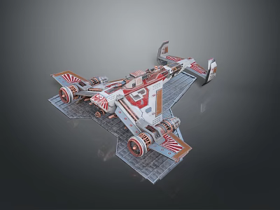 Futuristic Sci Fi Starship Model With Red White Accents And Mechanical Details 3d model