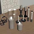 Stylish Candles And Candle Holders On Wooden Table With Modern Design And Lit Flames