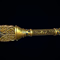 Decorative Ancient Spear With Golden Intricate Engravings And Metal Shaft Design