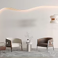 Modern Single Sofa Interior With Curved Wall Light Floor Lamp Side Table Rug And Plant