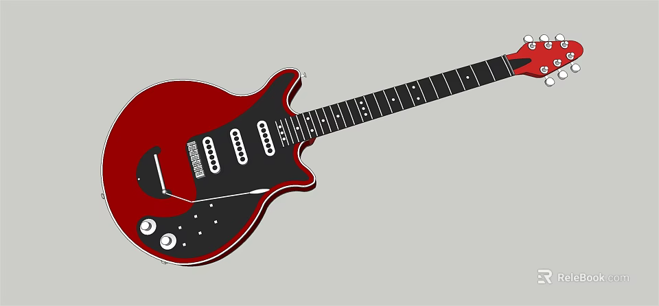 Vintage Red Electric Guitar With Black Neck Control Knobs And Stylish Design 3d model 