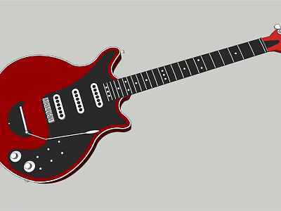 Vintage Red Electric Guitar With Black Neck Control Knobs And Stylish Design 3d model