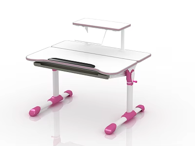 Kids Study Desk With White Tabletop Pink Adjustable Legs And Small Shelf 3d model