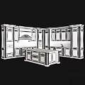 Dark Gray Classical Kitchen Cabinets With Carved Details Glass Doors And Marble Island