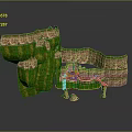 Decorative Green And Brown Striped Structure With Layered Platforms And Base Stones