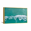 Landscape Painting Of Teal Sea Water With Surfer On White Waves And Golden Frame