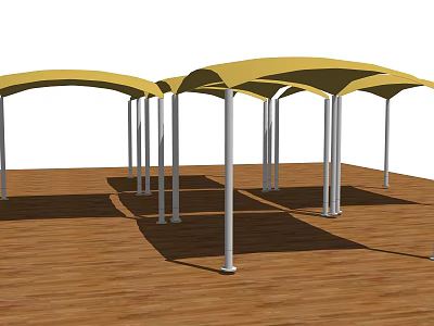Modern Garden Pergola With Yellow Canopy And White Pillars On Wooden Deck 3d model