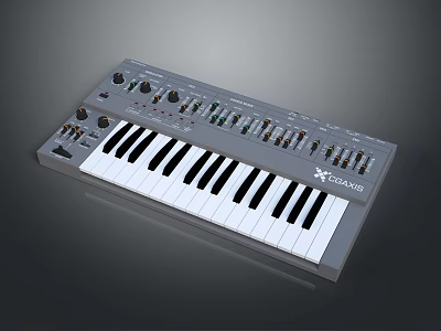 Practical Grey Synthesizer Keyboard With Black White Keys Knobs Sliders For Daily Music Production 3d model