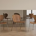 Modern Minimalist Accent Chairs With Wooden Seat Backrest And Metal Legs In Open Space Interior