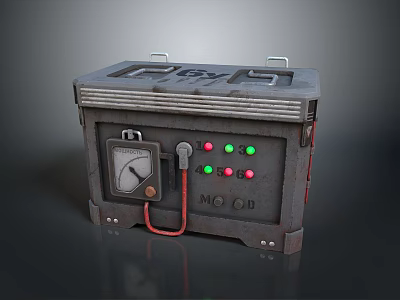 Vintage Computer Control Panel In Industrial Metal Case With Gauge And Indicator Lights 3d model