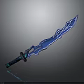 Blue Glowing Sword With Wavy Blade And Detailed Hilt Modern Fantasy Weapon Design