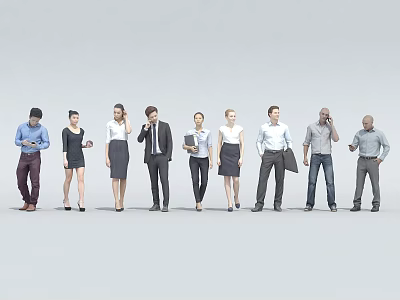 Diverse Business Professionals Standing Together with Laptops Phones and Documents 3d model