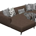 Brown Leather Sectional Sofa With Decorative Pillows And Cozy Throw Blanket 3d model