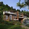 Stunning Modern Detached Villa with Glass Windows and Lush Green Hillside