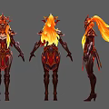 Fantasy Characters In Red Black Armor With Flame Effects Standing On Platform 3d model