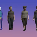 Men in Different Outfits Standing with Colorful Segmented Human Figure on Gradient Background