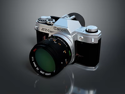 Canon AE-1 Vintage SLR Camera With Silver Body And Black 50mm Lens Design 3d model