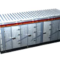 Modular Container Building Exterior With Multiple Doors And Striped Metal Roof