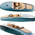 Elegant Blue Yacht with Open Cockpit Beige Seats and Streamlined Design