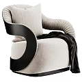 Modern Beige Velvet Single Sofa With Black Curved Armrest And Black Blanket