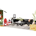 Modern Sofa Set With Black Upholstery Coffee Table Decorative Plants and Area Rug