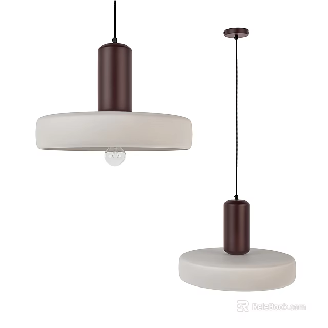 Modern Pendant Light Design With Round White Shade And Brown Metal Accent 3d model 