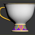 White Decorative Cup With Golden Handle Chipped Rim Pink Liquid And Colorful Base