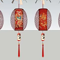 Four Red Lanterns With Netted Decoration Red Tassels And White Tags