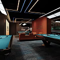Billiard Room Interior With Player And Decorative Wall 3d model