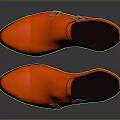 Orange Leather Shoes With Smooth Upper Buckle Detail And Reflective Sole For Daily Use