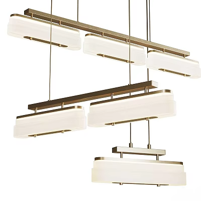 Modern Linear Chandelier with Hanging Metal Frame and Glass Shades for Living Space 3d model