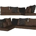 Cozy Brown Sofa With Multiple Decorative Cushions For Modern Living Space