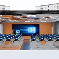 School Modern Computer Classroom With Multiple Computers Large Screen And Student Desks 3d model