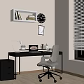 Modern Home Office Interior With Gray Desk Chair Shelf Laptop And Lamp