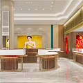 Elegant Jewelry Store With Golden Facade Display Windows And Luxury Counters Design