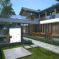 Modern Rustic Boutique Guesthouse Building With White Walls Wooden Roof And Lush Tree Surroundings