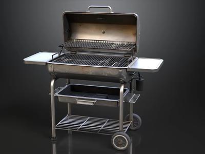 Stainless Steel Outdoor Grill With Rolling Wheels And Storage Shelf 3d model